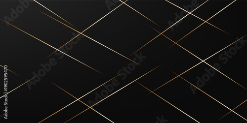 Abstract luxury background. Diagonal and gold lines on black texture background. Vector illustration.