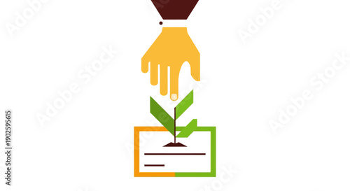 Green Investment and Business Growth Concept. Hand Nurturing Sprout on Certificate. Sustainable Finance and Asset Nurturing Vector Icon.
