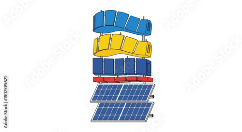Photovoltaic System and Modular Battery Storage Stack Concept Illustration