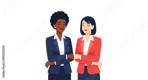 Diverse Business Women Illustration Showing Professional Partnership, Collaboration, and Teamwork. Multicultural Female Professionals Standing in Suits, Isolated Vector.