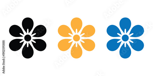 Three colorful flower designs in vector. flowers on a white
