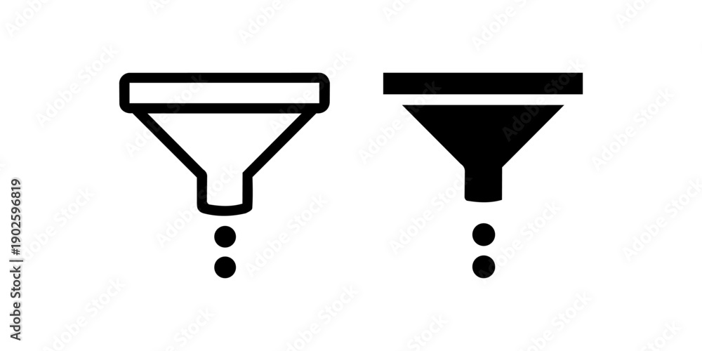 Fototapeta premium Filter funnel icon set, black minimal data and content filtering symbols isolated on white background