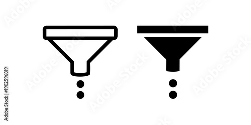 Filter funnel icon set, black minimal data and content filtering symbols isolated on white background