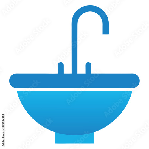 Vector illustration of a blue bathroom sink faucet icon featuring a nautical cruise ship and submarine design for marine travel and ocean transportation art