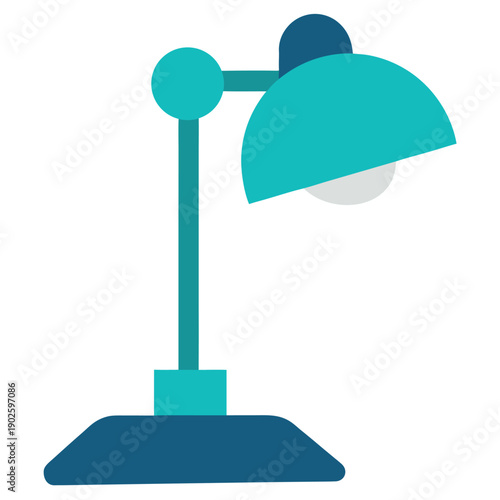 Vector illustration of a bright blue table lamp and a clean red plastic plunger tool isolated on a white bathroom background