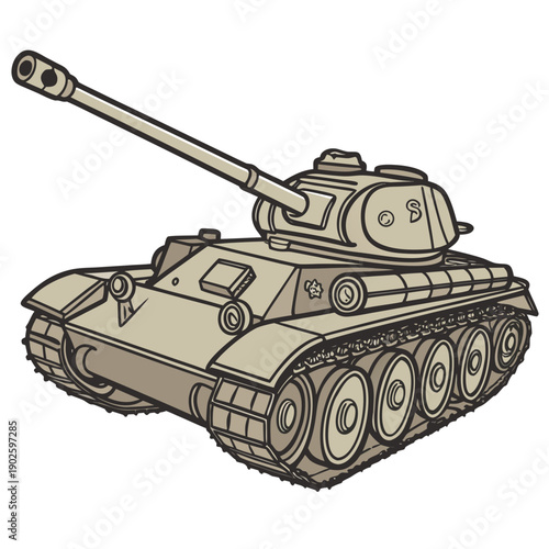 Beige military tank with long gun barrel brown vehicle