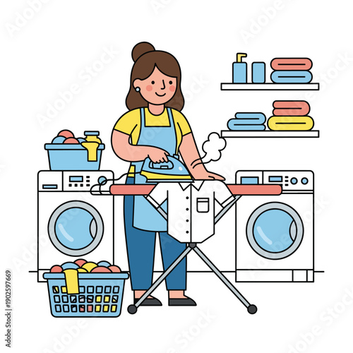 Woman Ironing Clothes