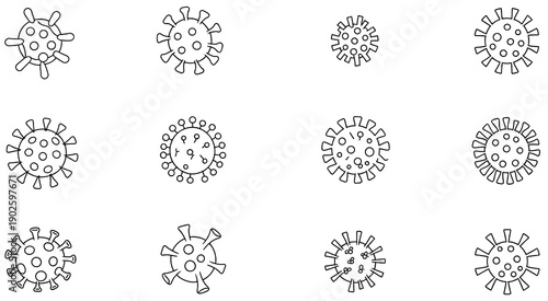 Set of various coronavirus cell icons isolated on transparent background, graphic elements for design