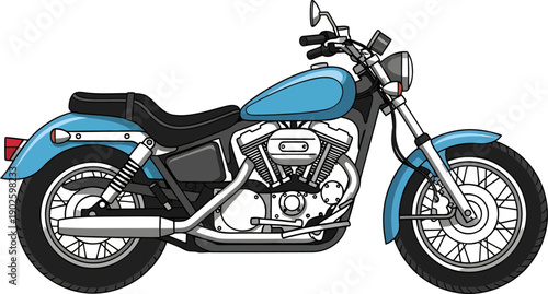 Blue motorcycle with chrome details on transparent background