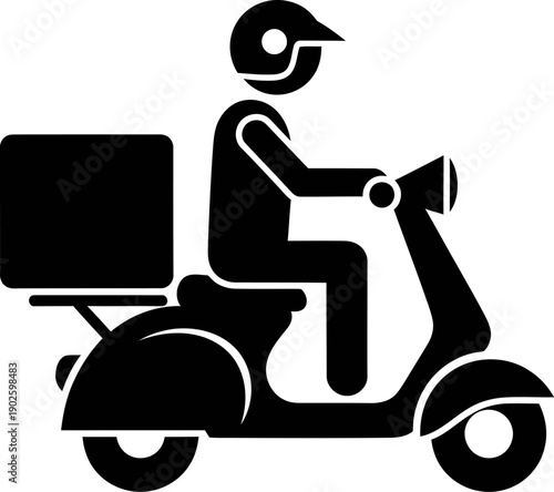 Delivery scooter silhouette with cargo box for quick last mile courier.