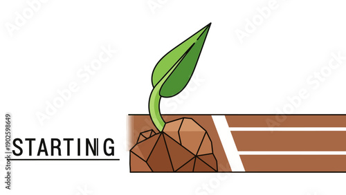 New Beginning Startup Concept: Plant Sprouting at the Starting Line of a Race Track, Symbolizing Growth, Potential, and Business Launch.