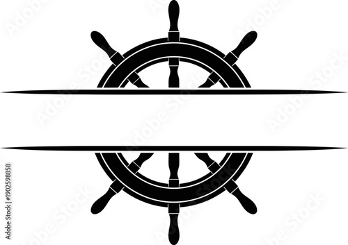 Ship wheel helm split frame vector for nautical logo design and marine branding