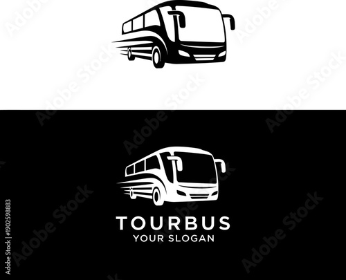 Tour bus logo vector illustration for travel transport company service branding