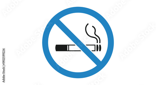 A clear circular no smoking sign features a black cigarette with smoke crossed out by a diagonal red line indicating a smoke free zone