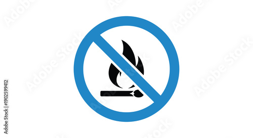 A simple illustrative sign depicting a crossed out flame clearly indicating a prohibition of fire or smoking in the area