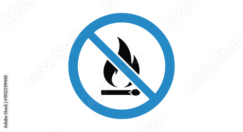 A simple illustrative graphic depicts a prohibition symbol featuring a flame and matchstick crossed out high quality professional detailed modern