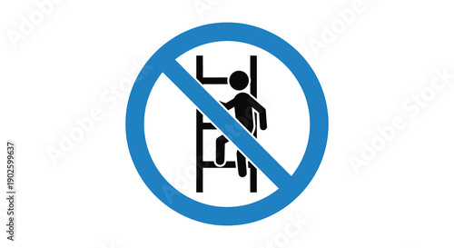 A blue circular prohibition sign displays a black silhouette of a person climbing a ladder indicating no climbing allowed