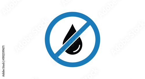 A simple graphic depicts a water droplet inside a blue circle with a diagonal line indicating prohibition or a no symbol