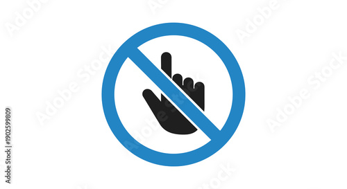 A simple graphic depicts a black hand gesture within a blue circle crossed through with a diagonal line indicating prohibition
