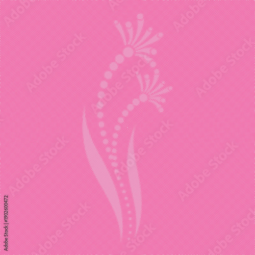 Abstract pink floral design with stylized flower stalks and dotted patterns