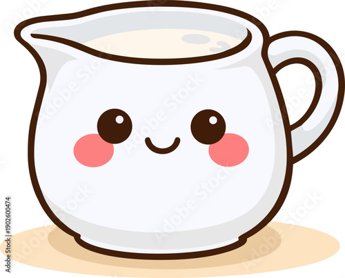 Cute kawaii milk pitcher jug character flat vector illustration isolated on white background.