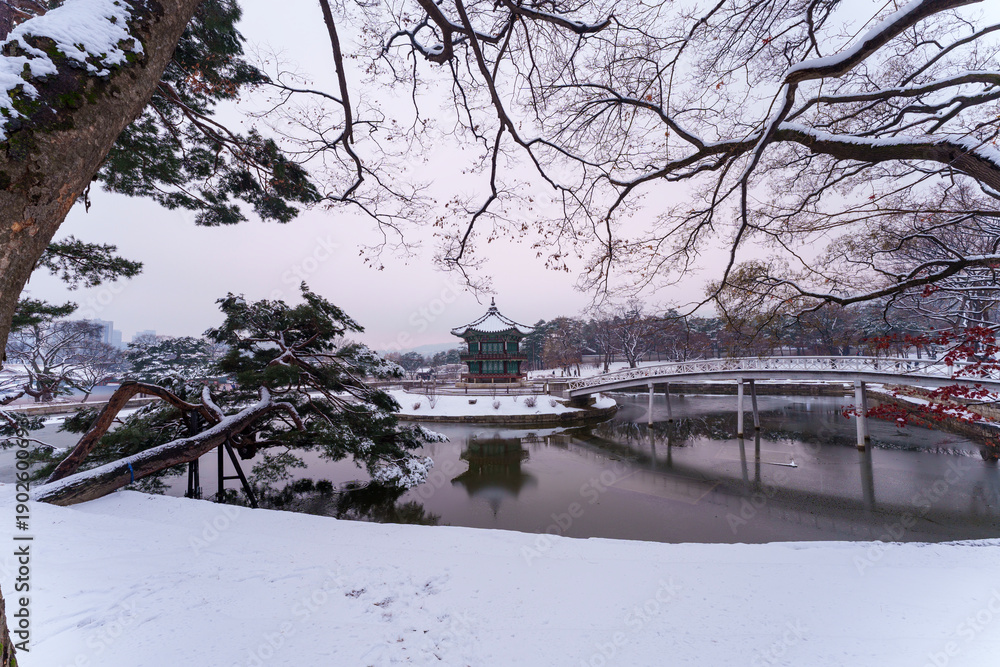 custom made wallpaper toronto digitalSnow during winter. Pavilion.  Palace, Is one of the most popular tourist attractions in South Korea.