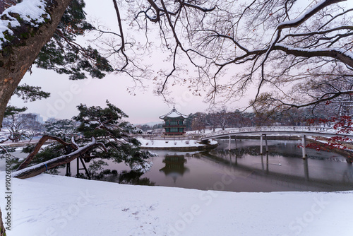 Wallpaper Mural Snow during winter. Pavilion.  Palace, Is one of the most popular tourist attractions in South Korea. Torontodigital.ca
