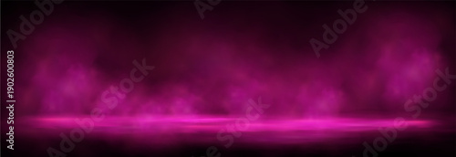 Empty night street scene, pink smoke, asphalt, reflection, landscape.