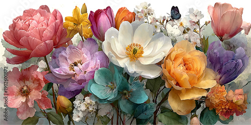 A vibrant bouquet of colorful flowers in full bloom, showcasing nature's beauty.