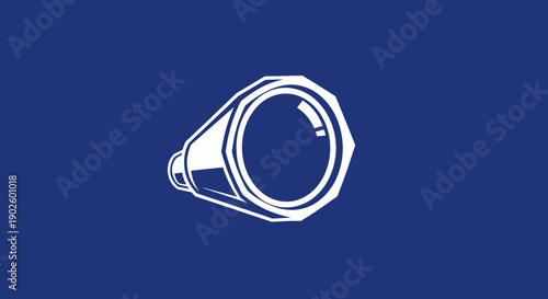 White outline of a spyglass on a blue background.