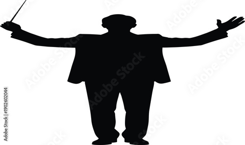 Silhouette conductor with baton, orchestral leader, music performance, formal attire, 