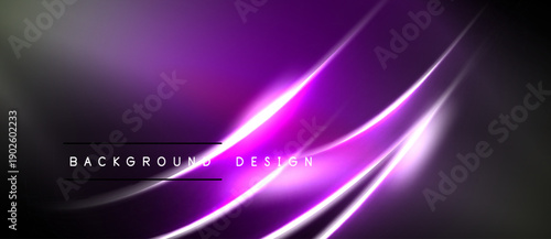 Abstract purple background features dynamic lines, glowing effects. Text reads background design. Modern, sleek visual presentation.