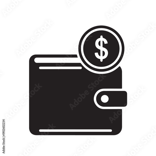 Black Wallet with Dollar Coin Icon.