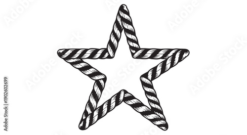 Black and white illustration of a star shape formed by twisted rope, symbolizing strength and unity on a clean Transparent Background.
