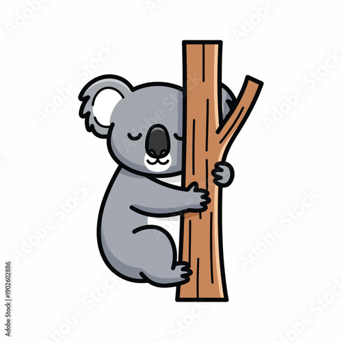 Cute Koala Hugging Tree