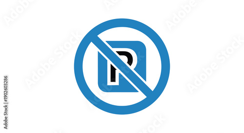 A simple vector graphic illustration depicts a blue circle with a diagonal red line and a stylized r inside