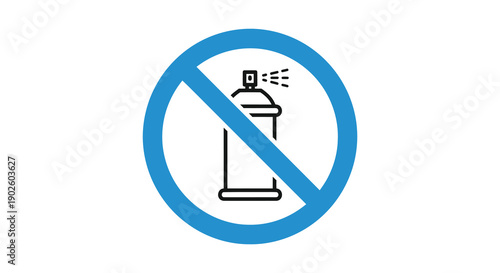 A blue circular sign displays a red prohibition symbol over a black spray paint can icon indicating it is not allowed