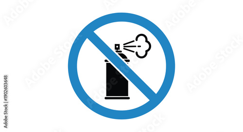 A circular prohibition sign features a black spray can emitting a puff overlaid with a red diagonal slash high quality
