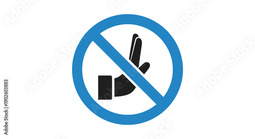 A striking visual representation depicts a prohibition symbol featuring a black hand gesture within a blue circle with a diagonal slash