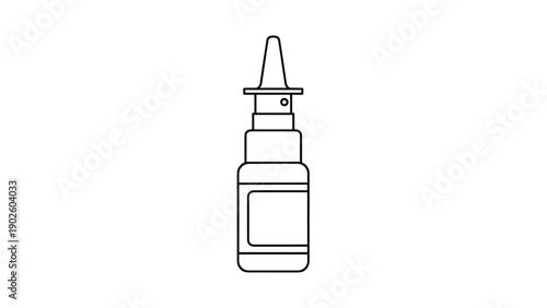 Simple line art drawing of a nasal spray bottle represents medical treatments for allergies, colds, and respiratory health.