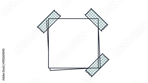 Square note paper secured at the corners with plaid patterned tape serves as a blank template for lists and creative notes.