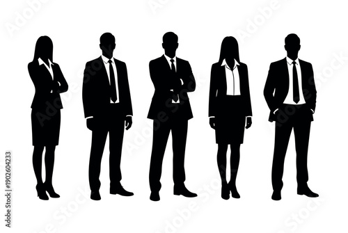 Business people silhouettes set, professional workers and office staff vector flat illustration on white background.