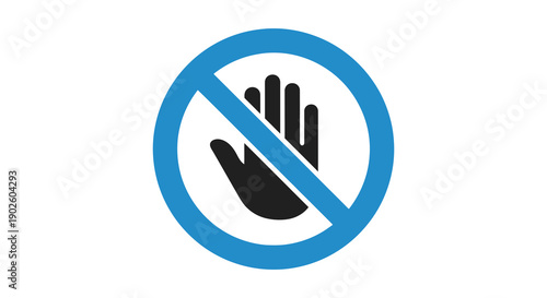 A visual representation of prohibition features a black hand silhouette within a blue circular frame crossed out with a diagonal line