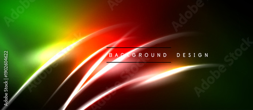 Abstract vibrant background. Smooth curves, bright colors blend. Dark areas contrast vivid light streaks. Modern design element.