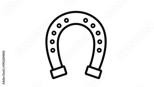 Simple black outline of a lucky horseshoe pointing upwards with traditional hole marks on a plain white background.