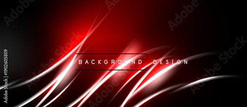 Dark background features vibrant red lines, creating dynamic abstract design. Smooth curves suggest movement, energy, modern aesthetic.