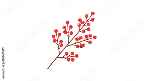 Delicate branch adorned with many bright red winter berries stands out against a clean white background for seasonal art.