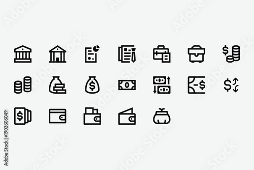 Finance and Banking Line Icon Set