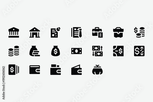 Finance and Banking Solid Icon Set