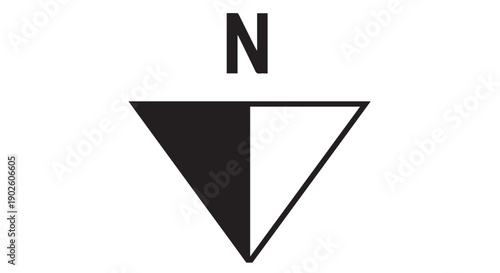 Black and white directional compass north symbol with triangle, navigation and orientation icon